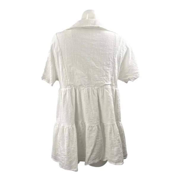 Molly Green White Collared Short Sleeve Tiered Mini Flare Shirt A-Line Dress M - Image 3