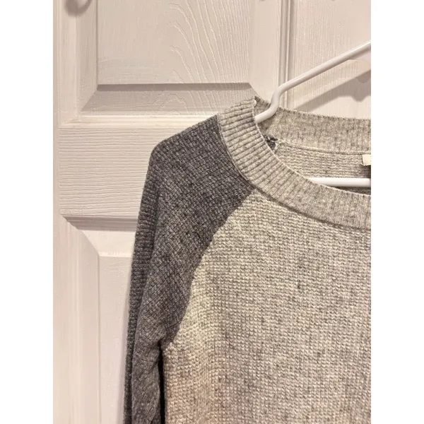 J.Crew Womens Merino Wool Blend‎ Colorblock Waffle Knit Sweater Grey L Academia - Image 2