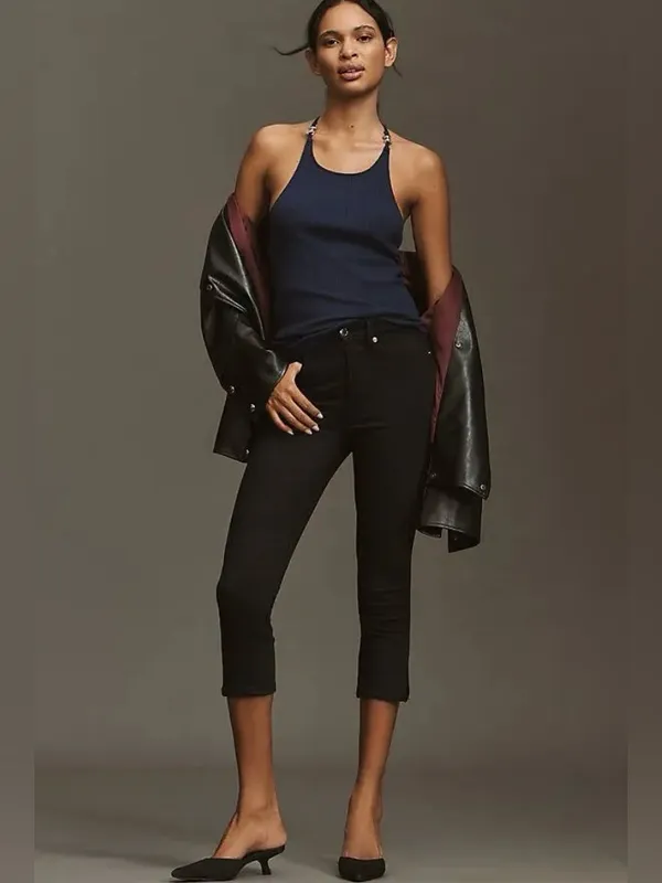Maeve Ribbed Halter Tank in Navy with Silver Hardware - Image 4