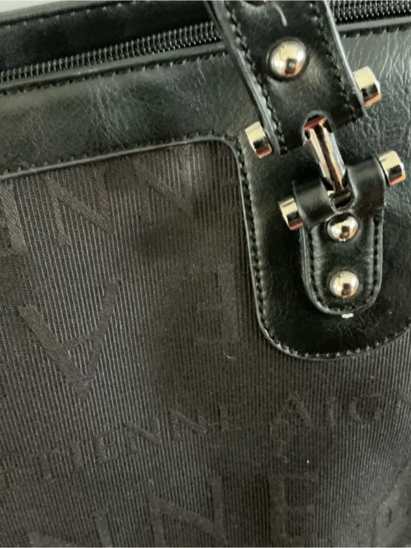 Etienne Aigner signature large tote bag jacquard black metallic silver hardware - Image 2