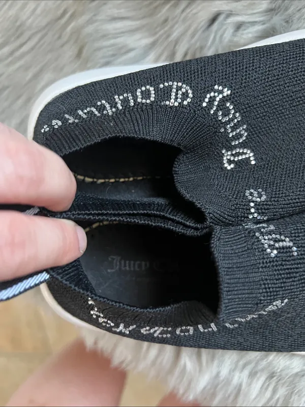 EUC Juicy Couture Black Knit Slip-On Sneakers with White Sole sz 6.5 - Image 6