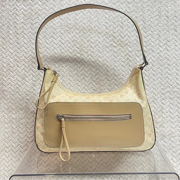 Liz Claiborne Y2K Tan Monogram Straw‎ Texture Preppy Shoulder Bag - Image 2
