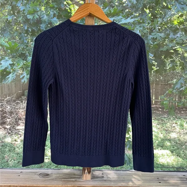 Tommy Hilfiger Women's Navy Blue Mini Cable Knit Pullover Sweater Size S - Image 2