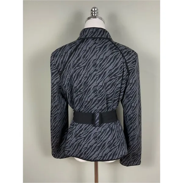 Sandro Zebra Print Blazer Gray & Black Belted Jacket Sz Lg - Image 5