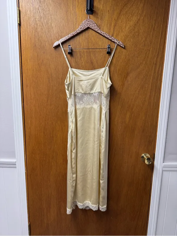 Song of Style Mala Satin Slip Lace Inset Midi Dress Pearl Beige Small Revolve - Image 15