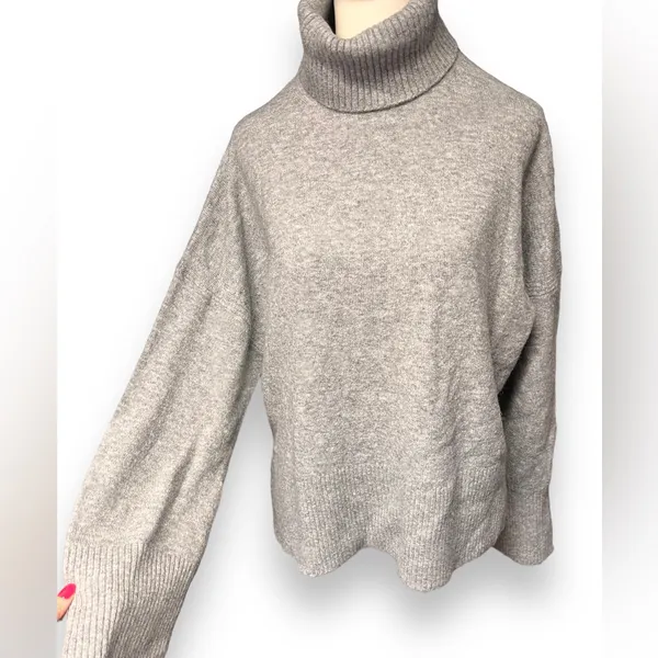 J.Crew Wool Blend Ribbed Turtleneck Sweater Merino Alpaca Gray Sz M - Image 2