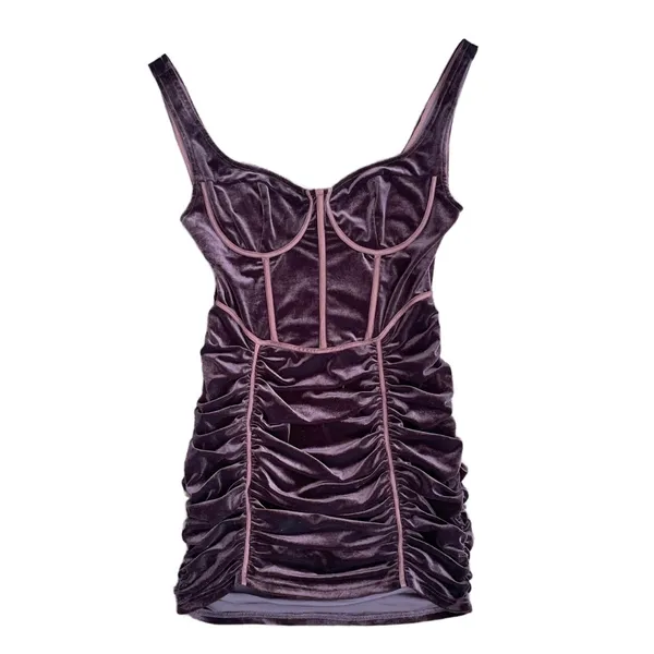 PrettyLittleThing Chocolate Brown Velvet Ruched Corset Mini Party Dress 12 - Image 2