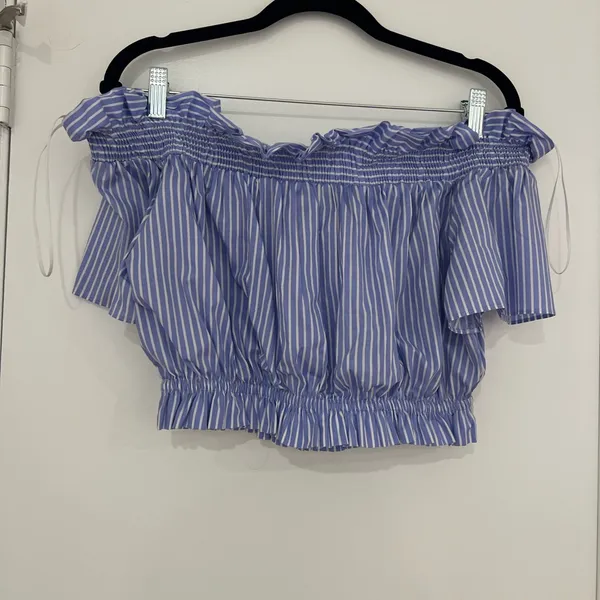 NEW Zara Stripped Blue Striped Strapless Blouse - Image 8
