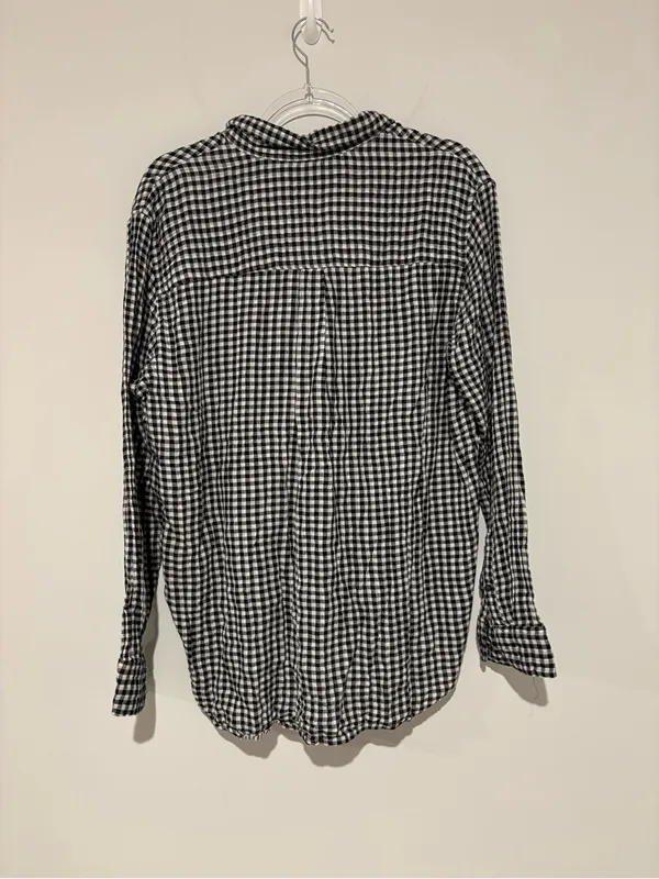 Gap gingham button down blouse‎ high low black white large - Image 2