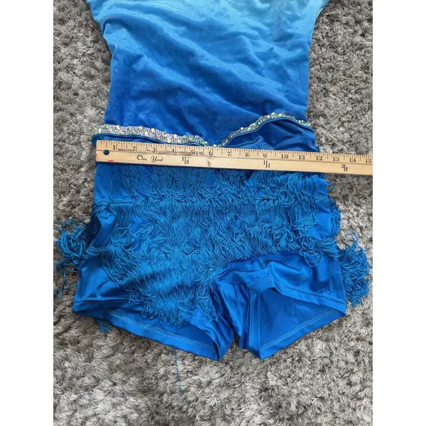 Weissman Blue Ombre Jazz Latin Dance Costume Fringe Sequin Belt Size MA - Image 13