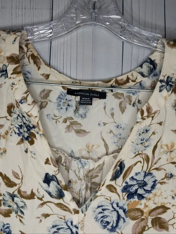 American Eagle Outfitters Floral Boho Peasant V-Neck Lace Trim Flowy Blouse - Image 6