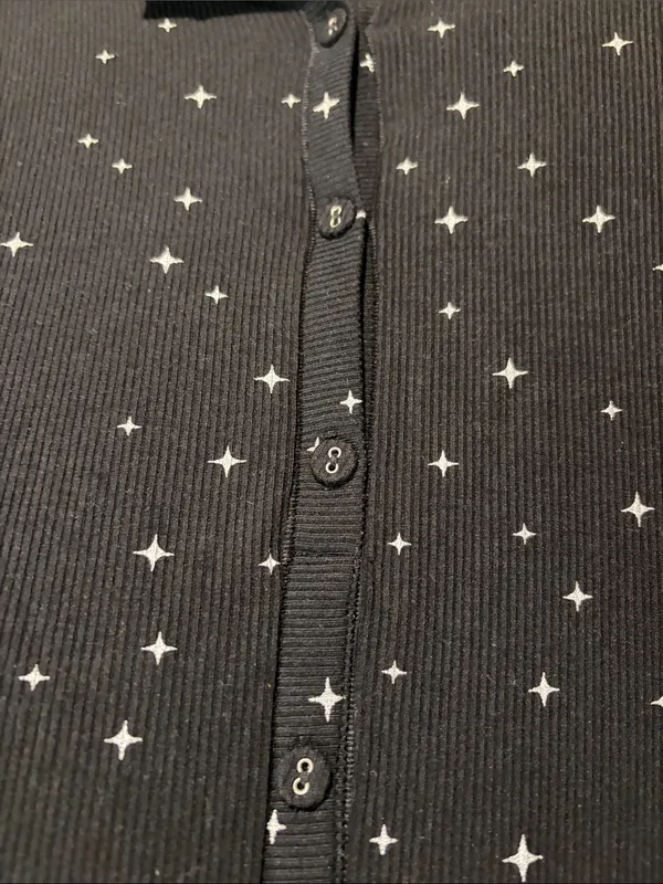 SKIMS Loungewear Button Up Henley Onesie in Onyx Sparkle Long Sleeve Ribbed S - Image 8