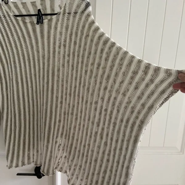 Georgina Estefania linen blend asymmetrical arm top M coastal beach - Image 3