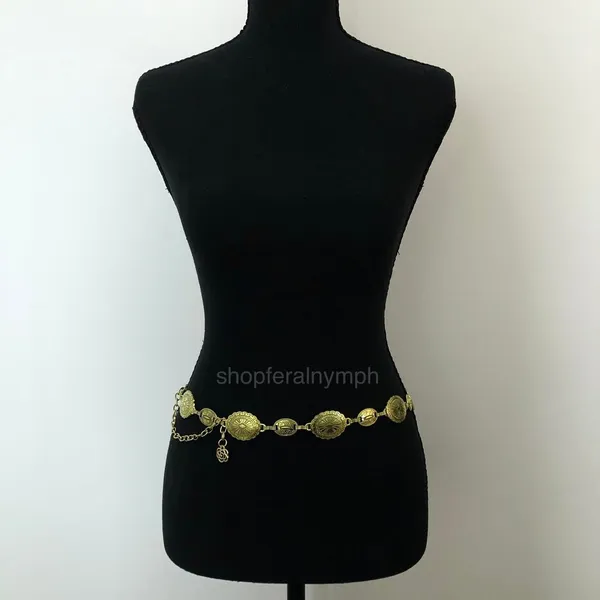 Vintage Y2K Boho Gold Medallion Chain Belt, Fits 22.5–38 Inches, X7GA1199 - Image 3