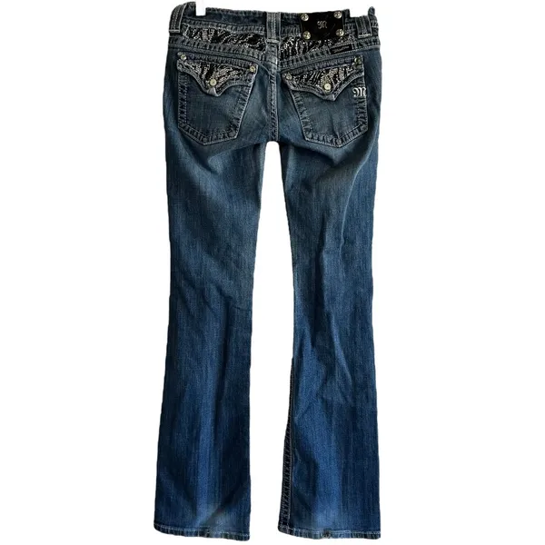 Miss Me Bootcut Jeans Rhinestone Embroidered Logo Medium Wash Western Blue 28x34 - Image 2