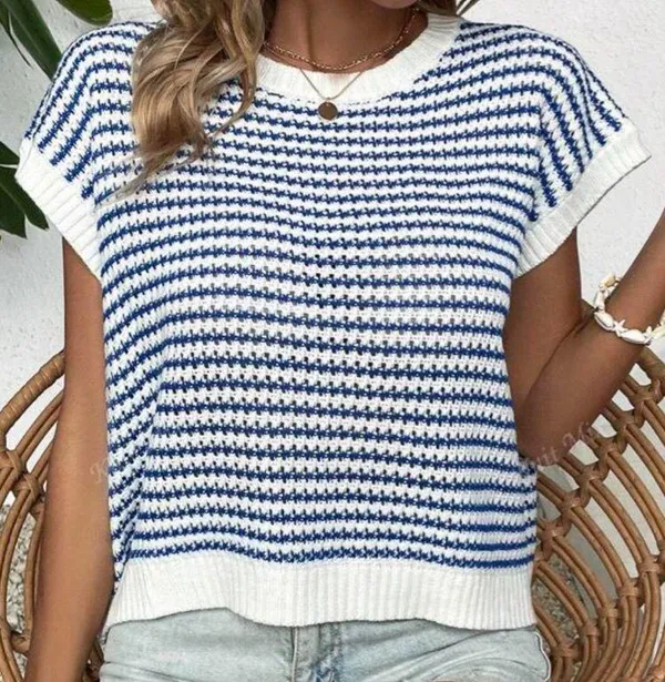 SheIn Knit Mix Striped Round Neck Loose Knit Top - Image 4