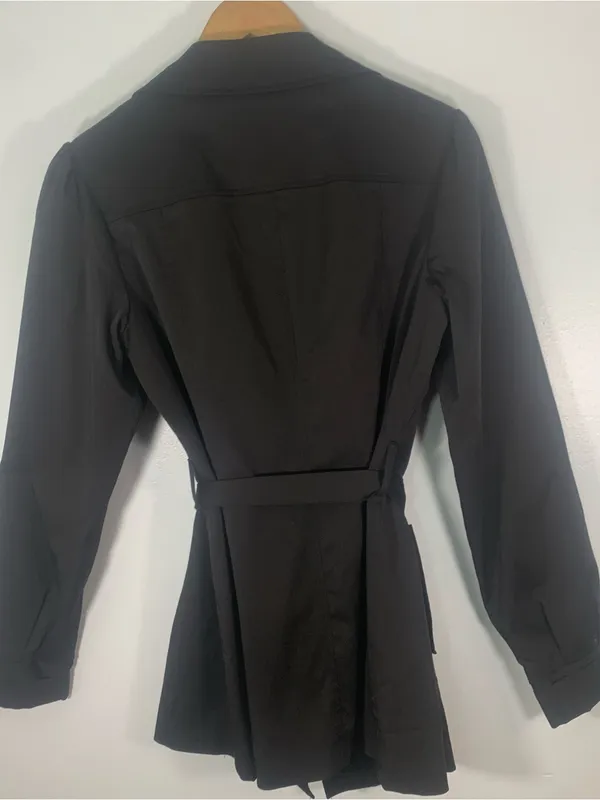 Vertigo Paris Black Double-Breasted Tie-Waist Trench Coat Ladies Sz Medium - Image 5