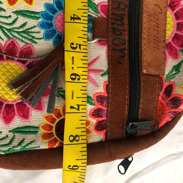 Mexican Mini brown floral suede embroidered floral backpack - Image 3