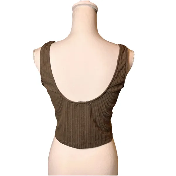 Love Streak Ribbed Crop Tank Top XL Brown Sleeveless Stretch Casual‎ - Image 2