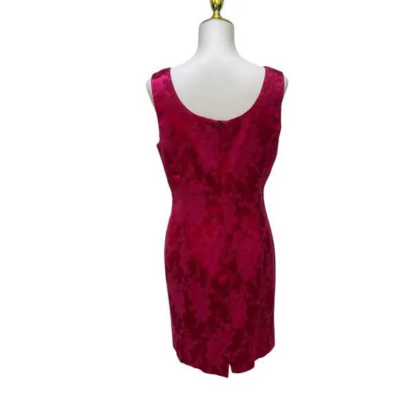 Hugo Buscati Sheath Dress 10 Red Floral Damask Satin 90s Party Glam Cocktail Y2K - Image 4