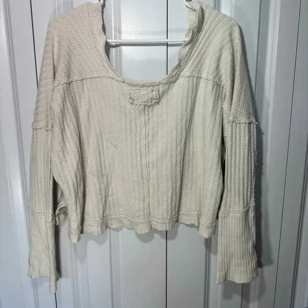 We The Free Free People Magic Thermal Tee S Cream Long Sleeve Top Sweater Boho Beach Slouchy - Image 6