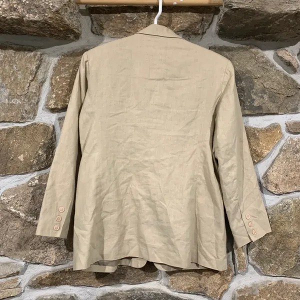 Vintage Beige Light Earth Tones Neutral Boho Beachy Linen Blazer - Image 4
