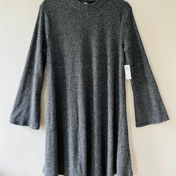 Old Navy Sz L Stretch Marled Pullover Flare Swing‎ Midi Dress Long Flare Sleeve - Image 9