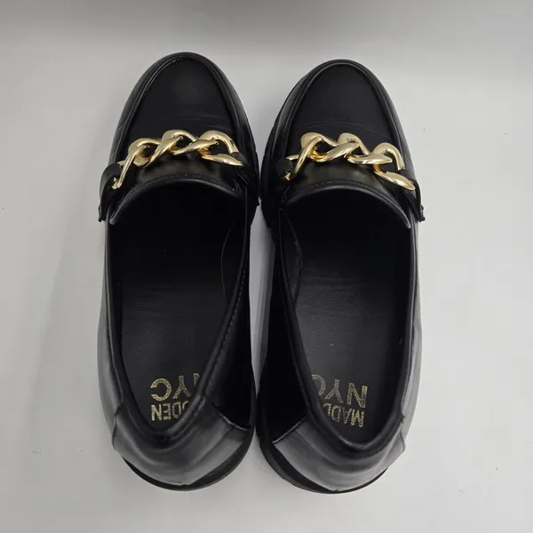 Steve Madden Y2K Madden NYC Loafers Womens 9 Black Chunky Gold Chain Lug Sole Platform Heels - Image 4
