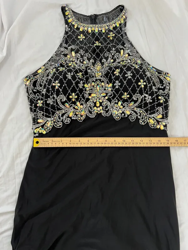 Black Beaded Prom Dress with Front Slit size XL - Image 8