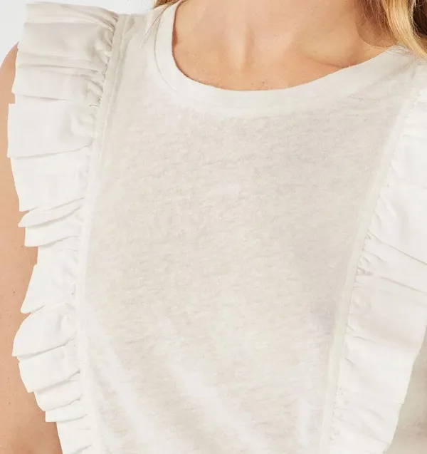 Bcbgmaxazria Sleeveless Ruffle Knit Top Size L WHITE NEW - Image 7