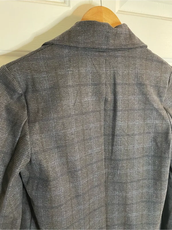 Joie Gray Plaid Long Single-Breasted Trench Coat Notched Lapel Size XS - Image 9