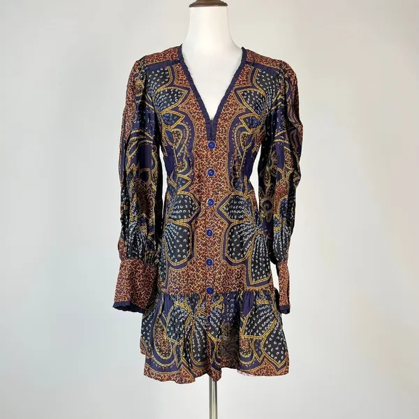 NWOT FARM Rio Floral Paisley Ruffles Mini Dress Glam Boho Long Sleeve Size S - Image 11