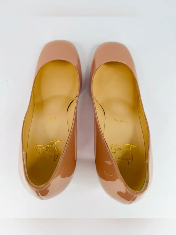 Christian Louboutin Cadrilla 70mm Block Heel Nude Patent Leather Pumps EU 36.5 - Image 6