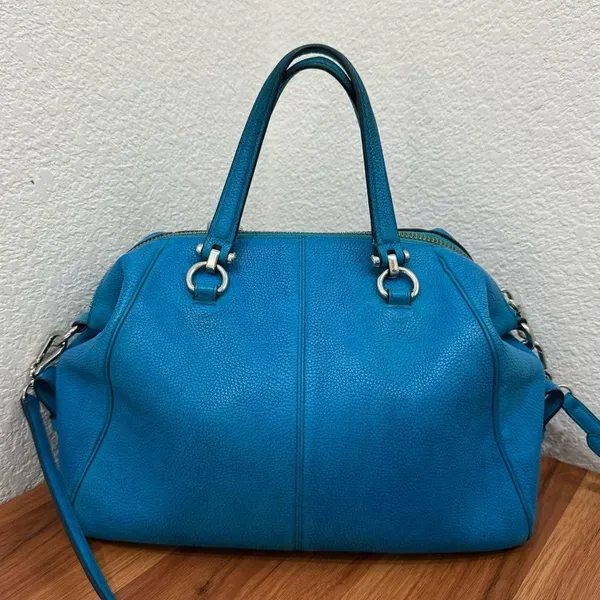 COACH Prairie Pebbled Leather Turquoise Color Satchel Crossbody RECOLORED! READ - Image 3