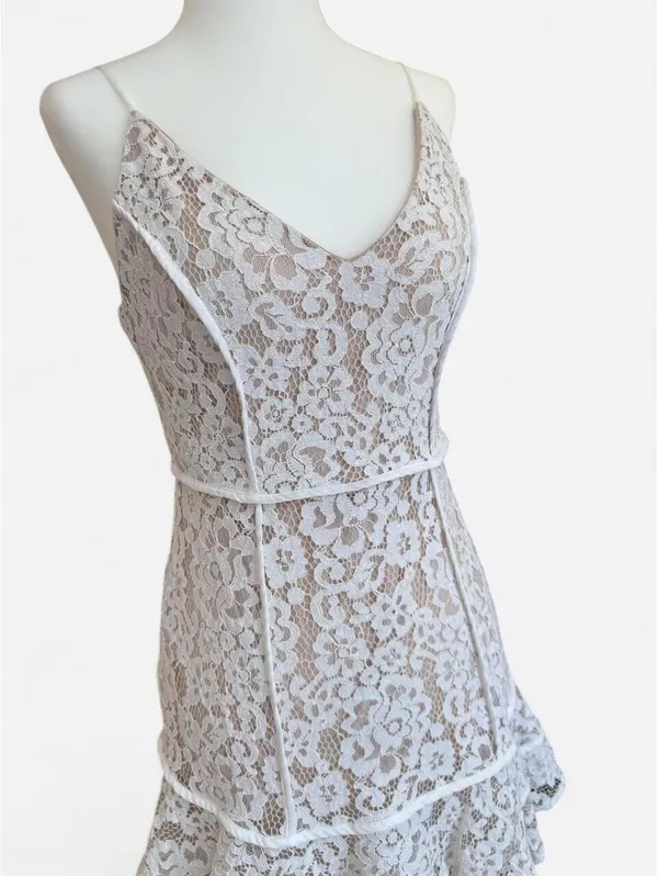 Lush White Lace Mini Dress Spaghetti Strap Ruffle Hem Size Small - Image 2