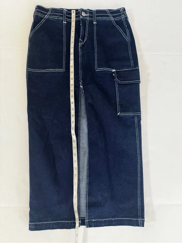 True Religion Dark Denim Front Slit Maxi Skirt with Contrast Stitching sz 28 - Image 11