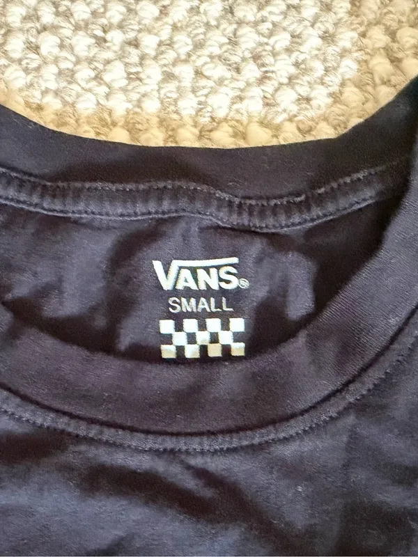 Vans Off The Wall Crop Top Long Sleeve Shirt Black Small Multi-Color Check NEW - Image 2
