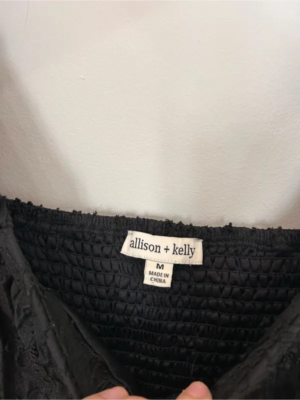 Allison & Kelly Short Puff Sleeve Printed Jacquard Dress Black M - Image 4