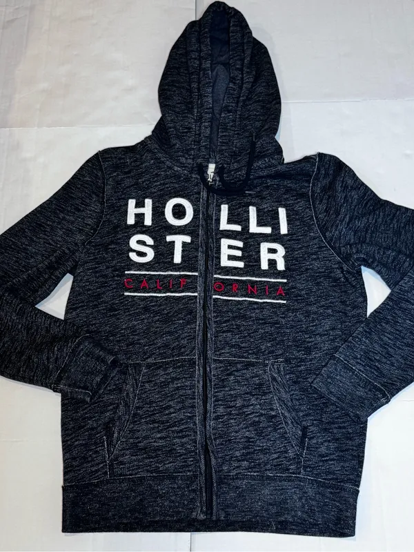 Hollister Y2K Zip Hoodie Gray Embroidered Logo California Fleece 2000s Street S - Image 2