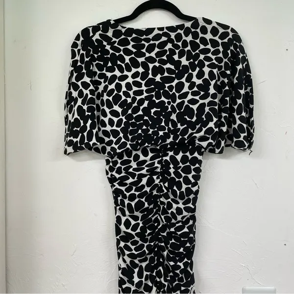 Cache Black White Spotted Ruched Draped Bodycon Mini Dress Womens 2 Vintage 90s - Image 7