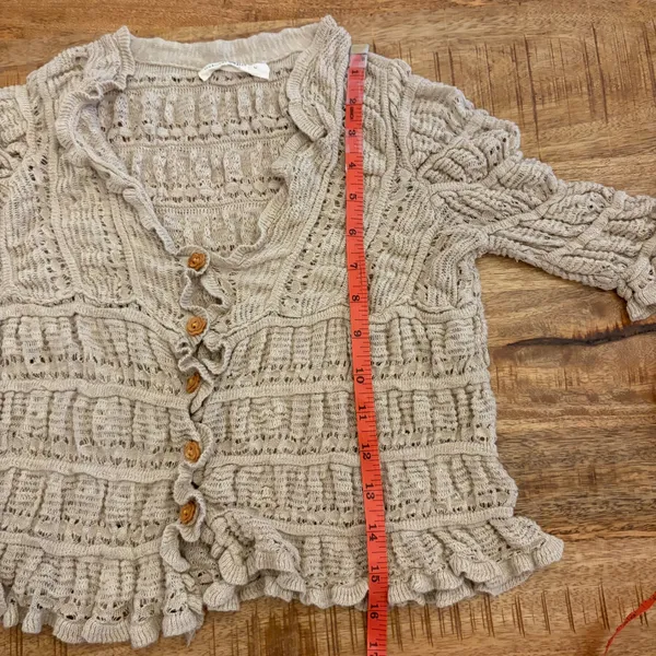 Natural Life Cardigan S Cottagecore Ruffle Pointelle Knit Cropped Peasant Hippie - Image 11