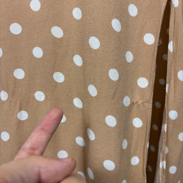 AFRM Kimmy Midi Dress Cutout Slit Tan White‎ Polka Dot Long Sleeve Size Medium - Image 4