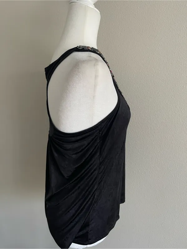 Iz Byer Black Tank Top with Multicolor Beaded Neckline - Image 4