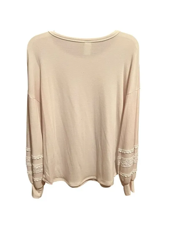 7th Ray Cream Lace Accent Long Sleeve Shirt Large - Image 4