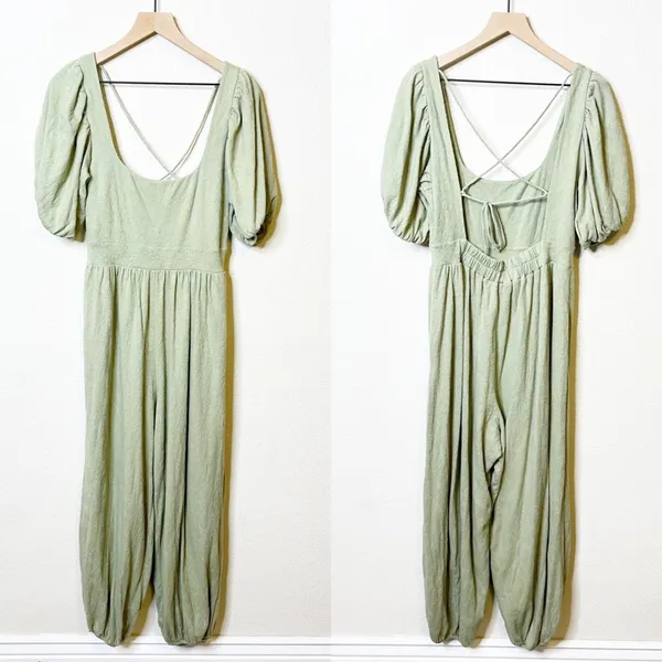 Free People Knit Jumpsuit Romper Onesie Green Aloe Wash Womens‎ Size L - Image 2