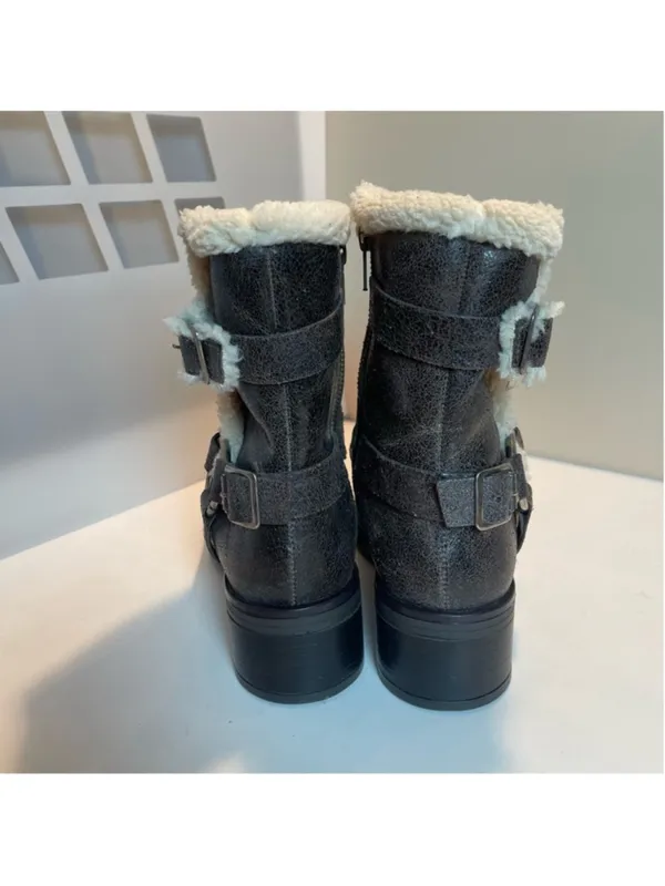Steve Madden Brixton Brown Distressed Leather Faux Fur Mid-Calf Moto Boots 8 - Image 4