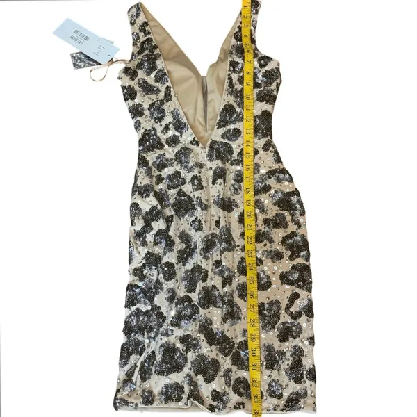 NWT Designer Jovani Sz.00 Mini Dress Sequin Leopard Print Nude Illusion Low Back - Image 9