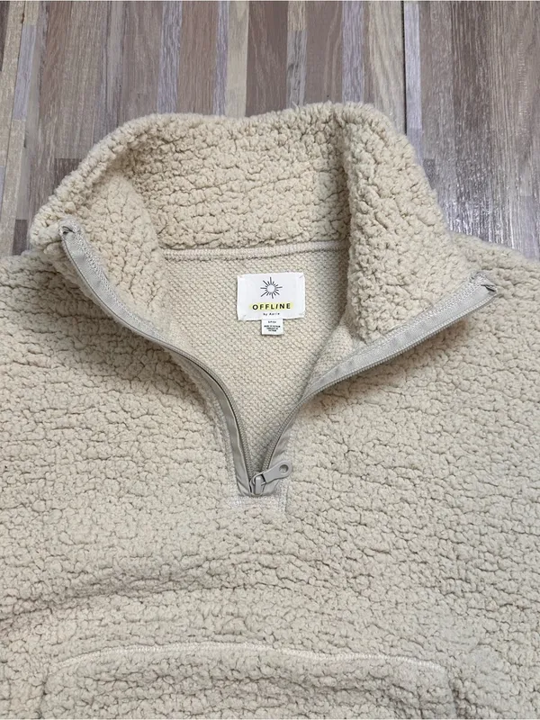 Offline by aerie Cream Sherpa Half-Zip Oversized Pullover Women’s Size Small - Image 4