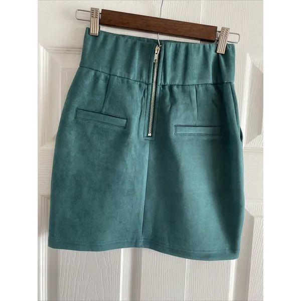 Azalea Wang Faux Suede Mini Skirt Womens‎ Size S Teal Green High Waist Pockets - Image 4
