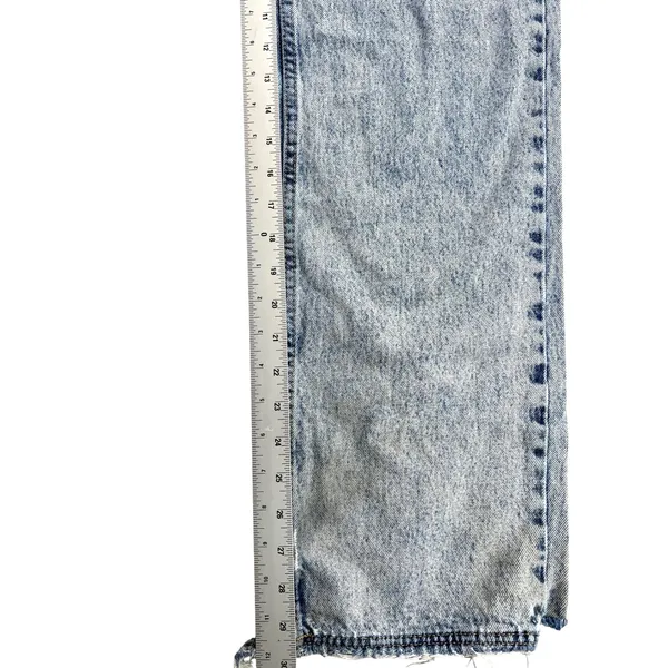 White Fox Small Blue Acid Wash Crossover Waist Straight Leg Jeans STAINED - Image 11